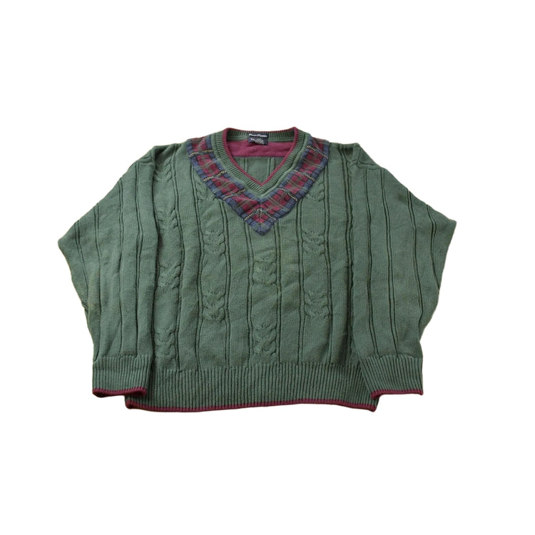Vintage 1990s Gant Cable Knit V Neck Cricket Sweater Men's Large