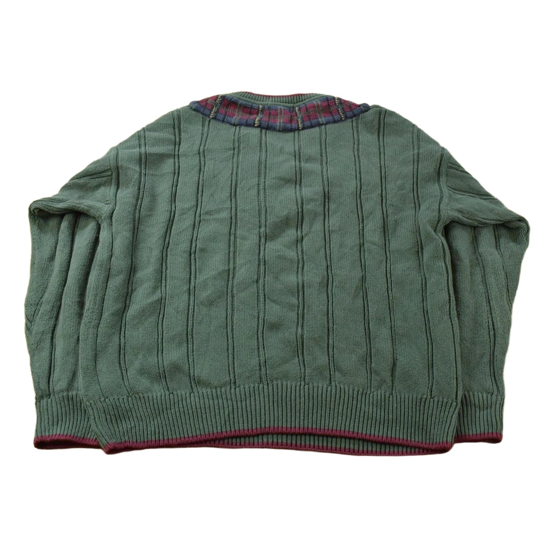 Vintage 1990s Gant Cable Knit V Neck Cricket Sweater Men's Large