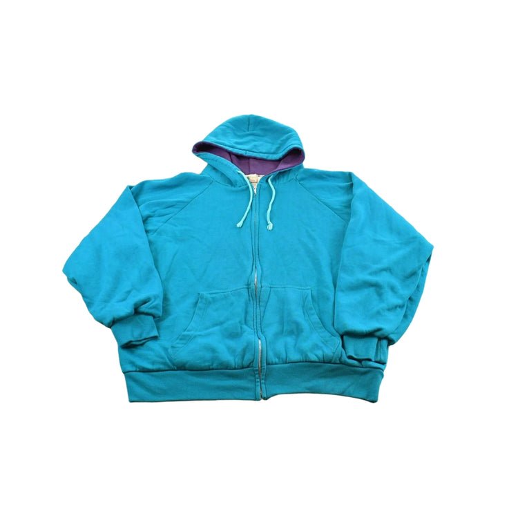 Vintage 1990s Northwest Territories Blank Blue Full Zip Thermal Lined Hoodie Sweatshirt Men's L