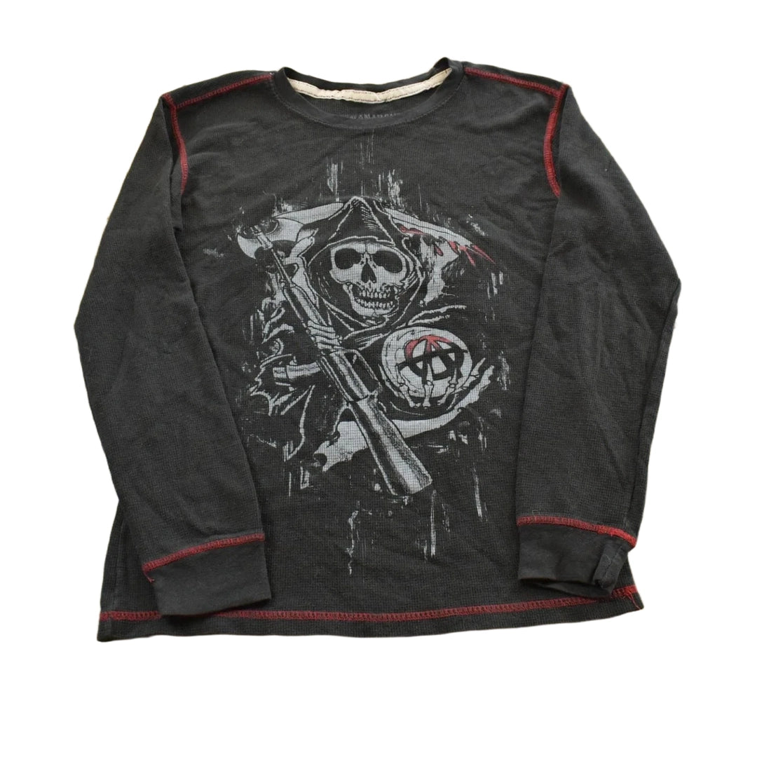 Vintage Y2K Sons of Anarchy Grim Reaper Thermal Knit Long Sleeve Shirt Men's Small
