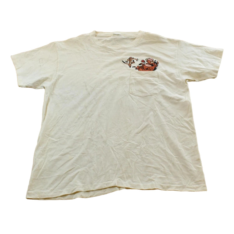 Vintage 1990s The Lion King Timon and Pumba Embroidered Disney Cartoon Promo Pocket T-Shirt Mens L