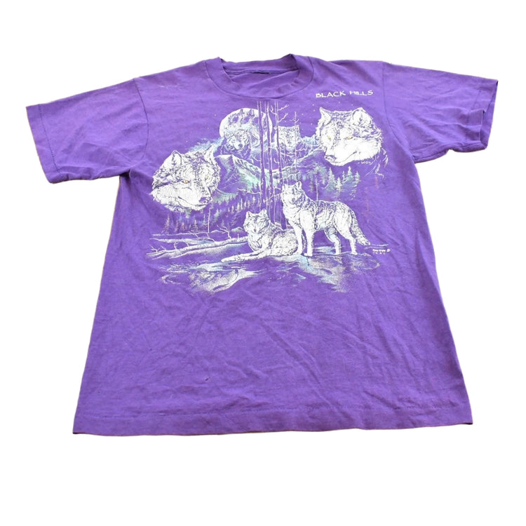Vintage 1991 Rag Tops Black Hills Wolf Souvenir T-Shirt Men's S
