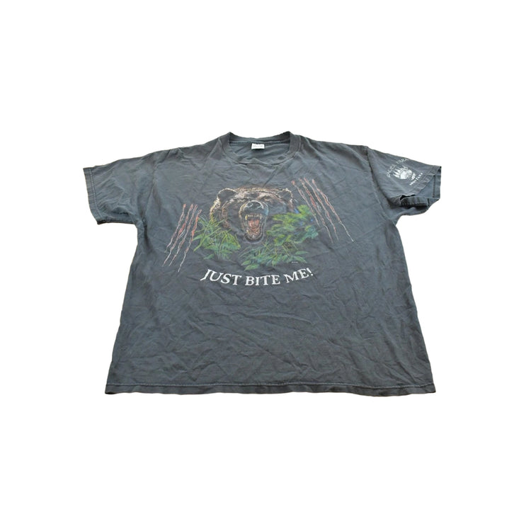 Vintage 2000s Glacier Park Montana Just Bite Me Grizzly Bear Souvenir T-Shirt Men's XL