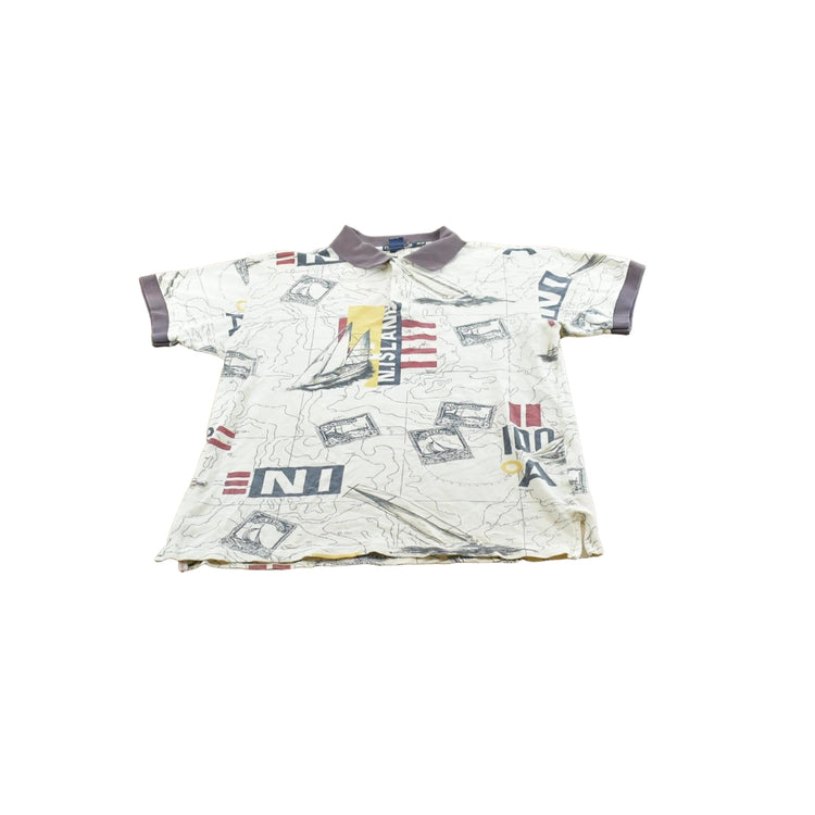 Vintage 1990s Nautica Map Print Polo Shirt Men's M