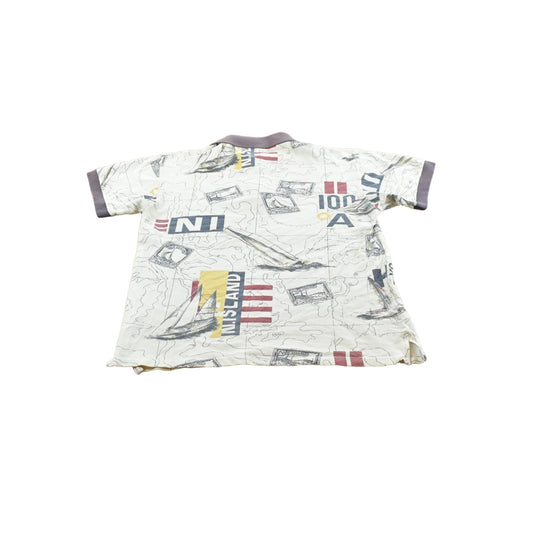 Vintage 1990s Nautica Map Print Polo Shirt Men's M