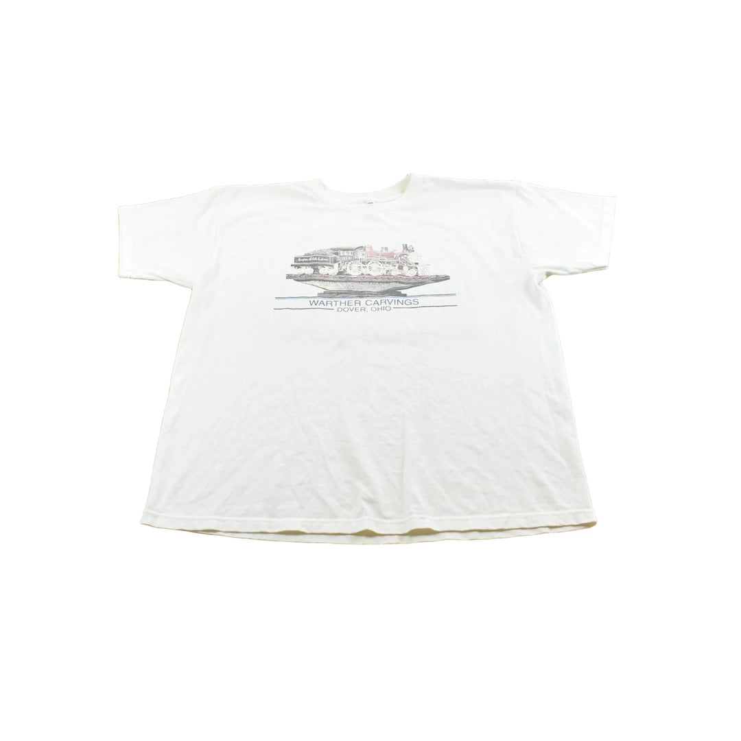 Vintage 1990s Warther Carvings Dover Ohio Steam Engine Train T-Shirt Men's XL