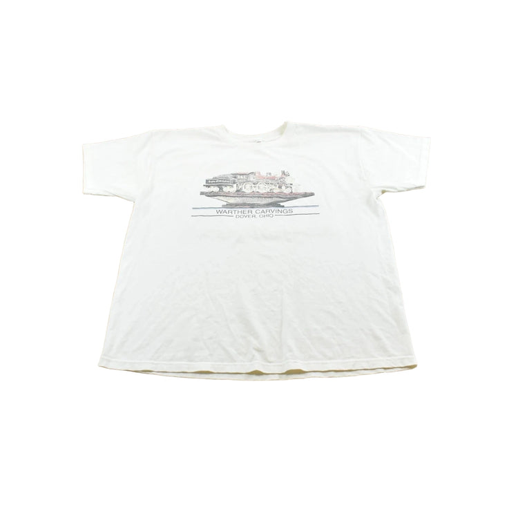 Vintage 1990s Warther Carvings Dover Ohio Steam Engine Train T-Shirt Men's XL