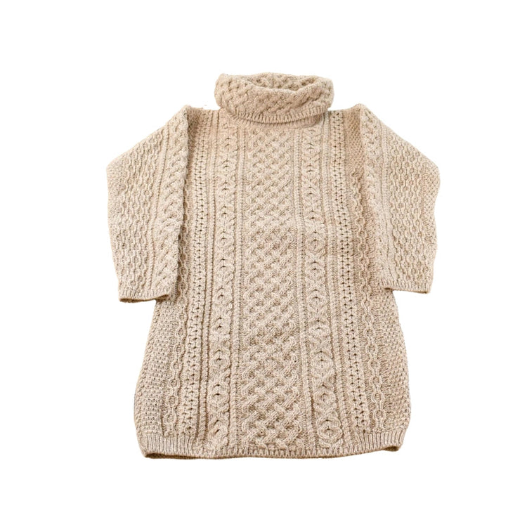 Vintage 1980s Aran Sweater Market Long Fisherman Ribbed Wool Knit Sweater Women's S Long