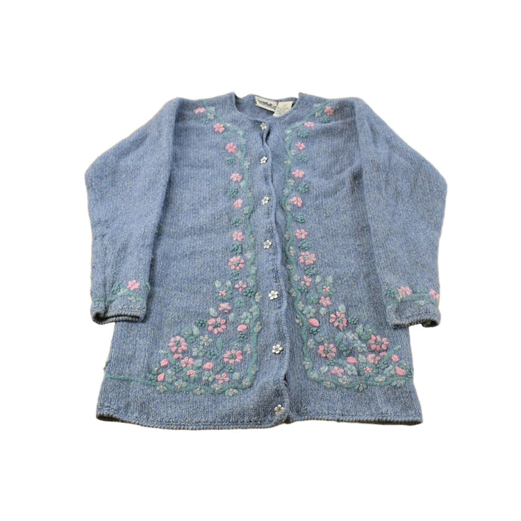 Vintage 1990s Northern Reflections Floral Wool Knit Cardigan Sweater Women's Small