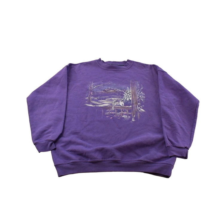 Vintage 1990s Northern Reflections Winter Birds Nature Graphic Crewneck Sweater Men's M