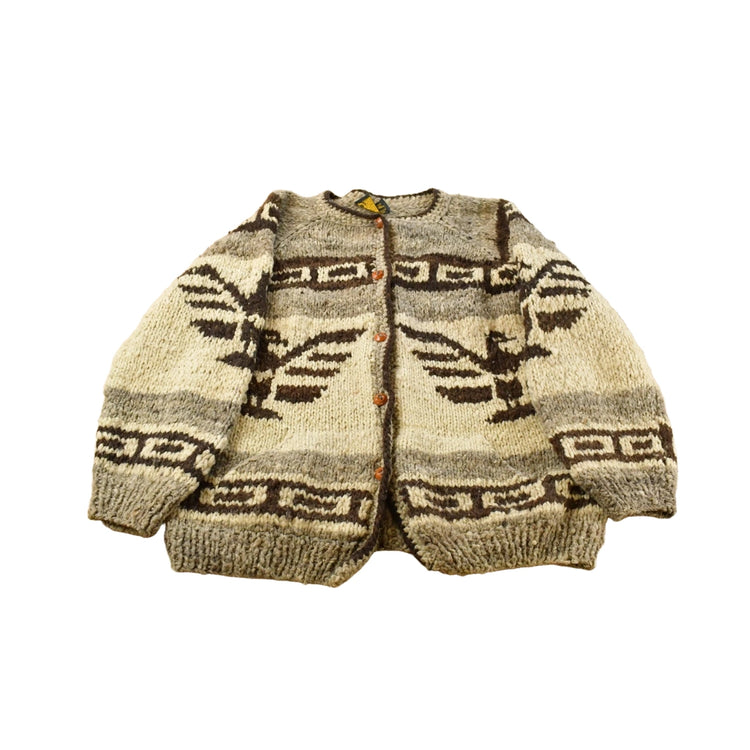 Vintage 1970s Wild & Wooly Hand-Knit Eagle Cardigan Cowichan Sweater Men's XL