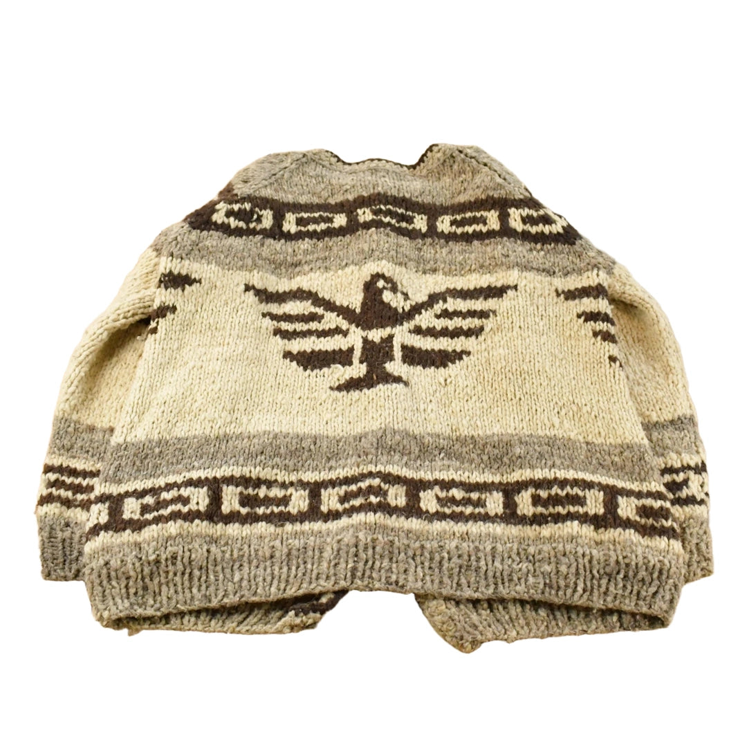 Vintage 1970s Wild & Wooly Hand-Knit Eagle Cardigan Cowichan Sweater Men's XL