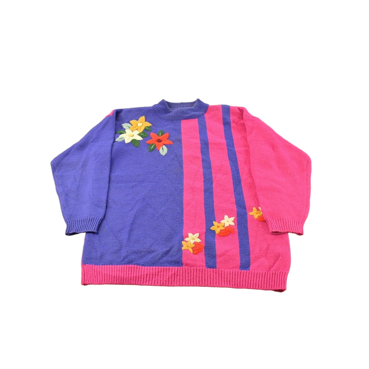 Vintage 1990s LL European Floral Knit Crewneck Sweater Women's XL