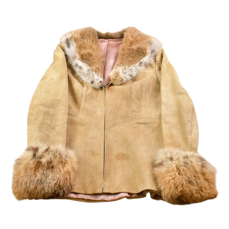 Vintage 1970s Lony G Fur Accent Suede Full Zip Jacket