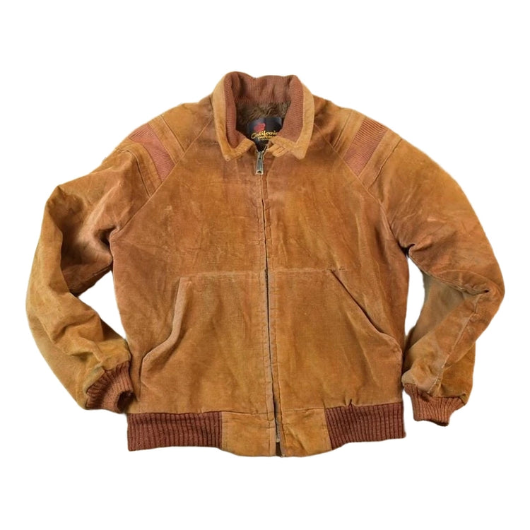 Vintage 1970s California Imperial Faux Fur Lined SuedeBomber Jacket Made In USA