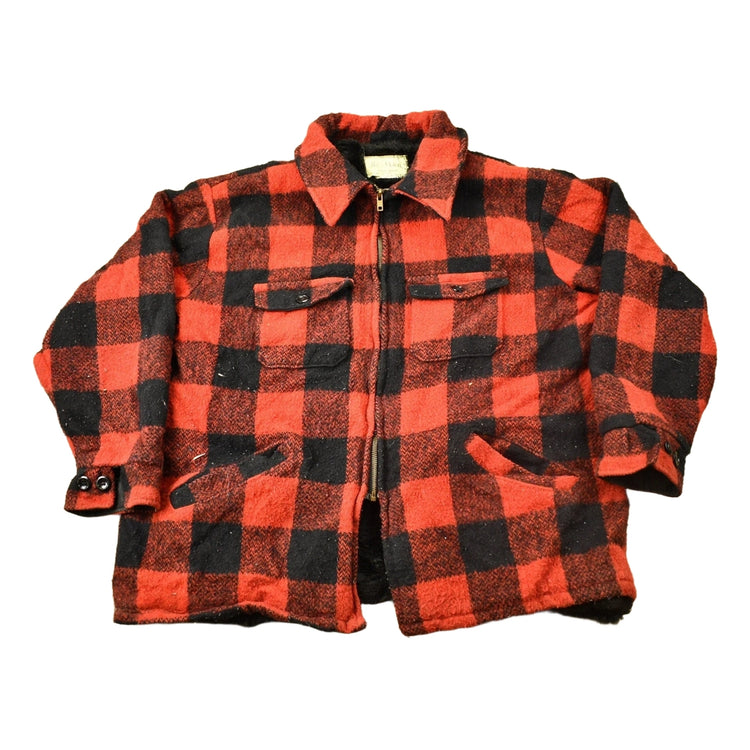 Vintage 1950s Melton Outer-Wear Buffalo Plaid Wool Hunting Jacket