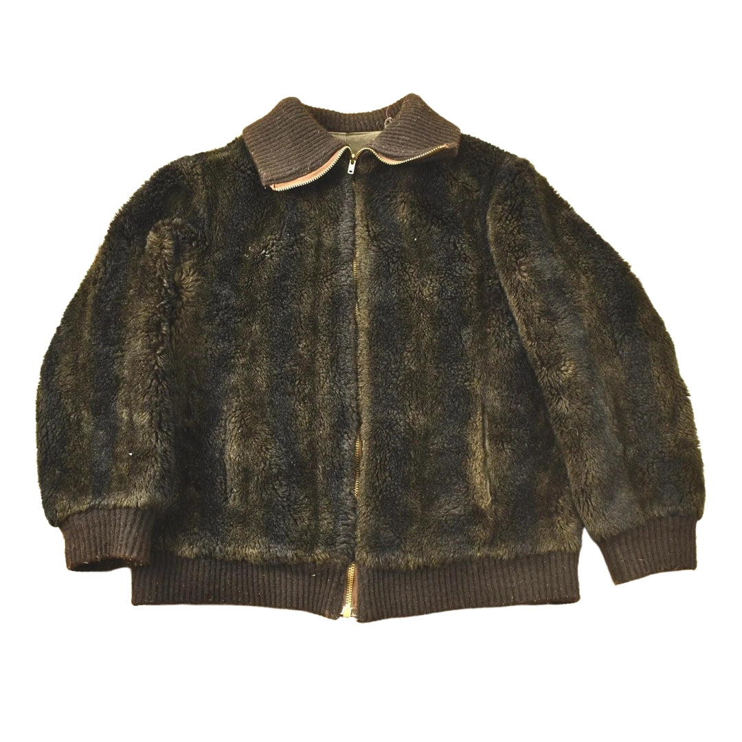 Vintage 1950s Brown Fur Zip Up Jacket