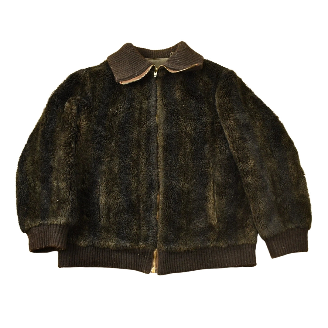 Vintage 1950s Brown Fur Zip Up Jacket