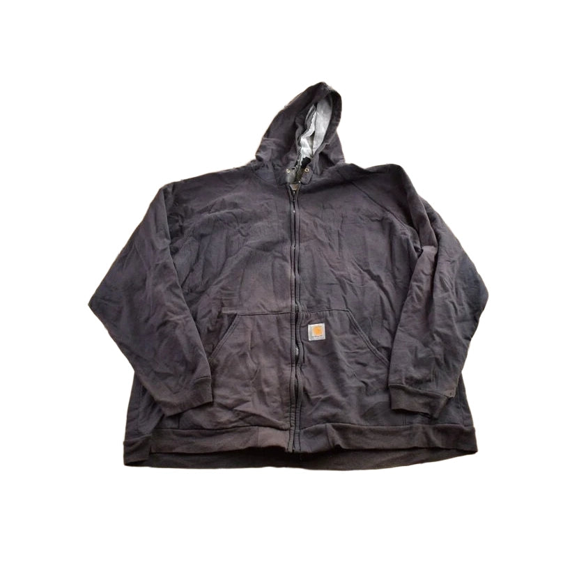 Vintage 1990s Distressed Carhartt Fur Lined Zip Up Hoodie Made In USA Size XL