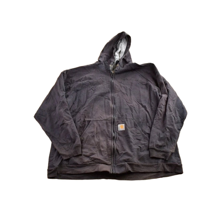 Vintage 1990s Distressed Carhartt Fur Lined Zip Up Hoodie Made In USA Size XL