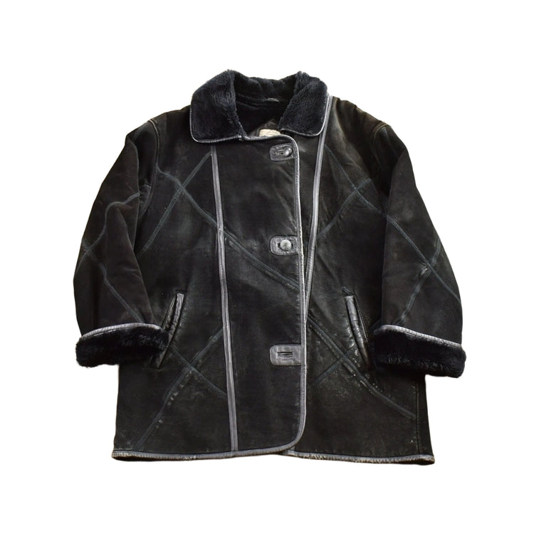 Vintage 1980s Sequence Authentic Black Shearling Fur Jacket