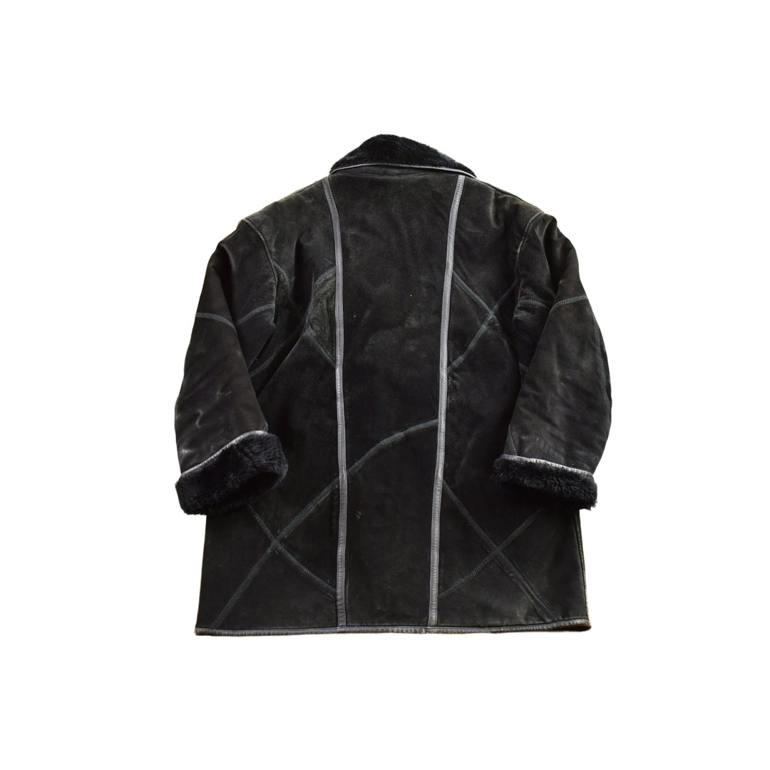 Vintage 1980s Sequence Authentic Black Shearling Fur Jacket