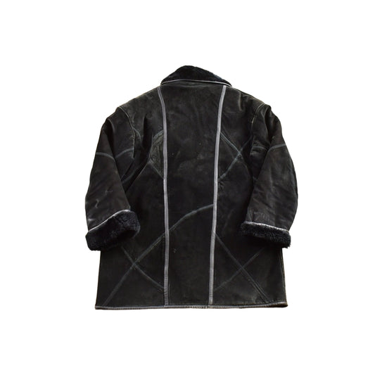 Vintage 1980s Sequence Authentic Black Shearling Fur Jacket