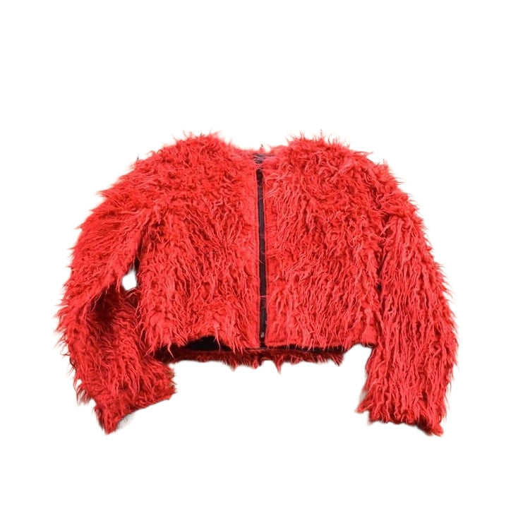 Vintage 1980s P&M Chorley Fashion Crimes Mid Length Shag Red Fur Coat One Size