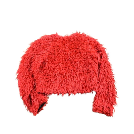 Vintage 1980s P&M Chorley Fashion Crimes Mid Length Shag Red Fur Coat One Size