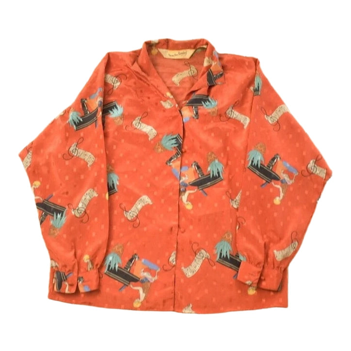 Vintage 1990s Diane Von Furstenberg Music Themed Button Up Shirt