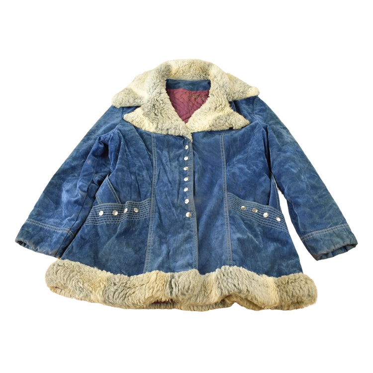 Vintage 1970s Fur Collar Suede Snap Button Women's Jacket