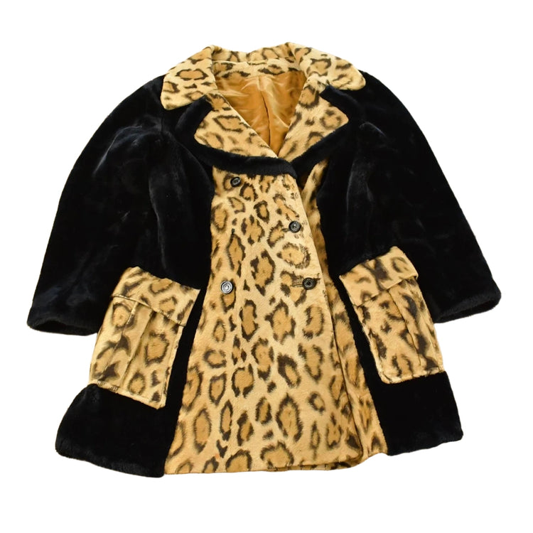 Vintage 1960s Fredric Cleveland Faux Leopard Print Fur Coat Women's M