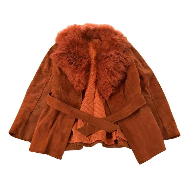 Vintage 1970s Suede Leather Faux Fur Penny Lane Style Coat Women's Small