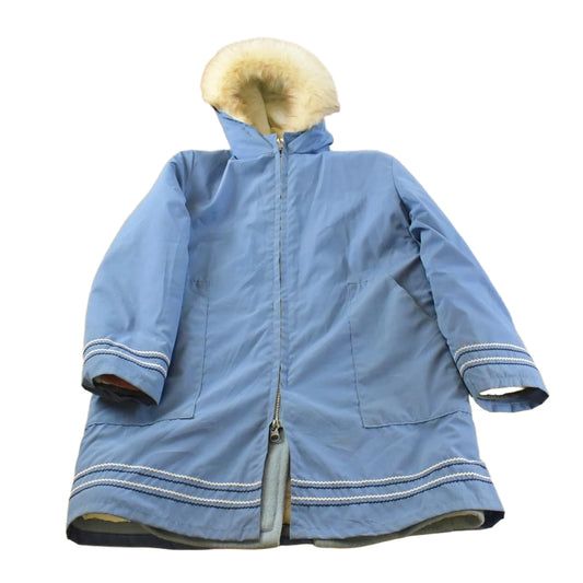Vintage 1970s Hudson Bay Wool Embroidered Parka Jacket Shell Fur Trim Women's L
