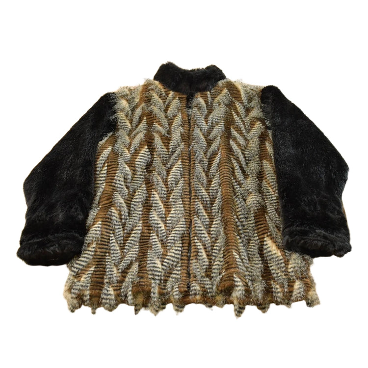 Vintage 1990s Cindy Burke Abstract Faux Fur Jacket Women's XL