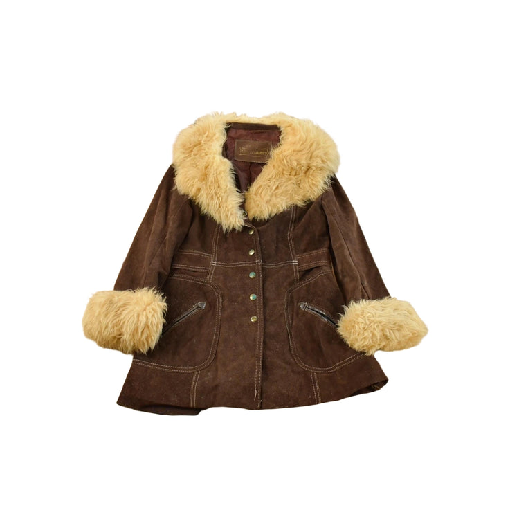 Vintage 1980s The Tannery Shearling Suede Leather Coat Women's S