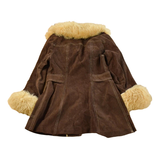 Vintage 1980s The Tannery Shearling Suede Leather Coat Women's S
