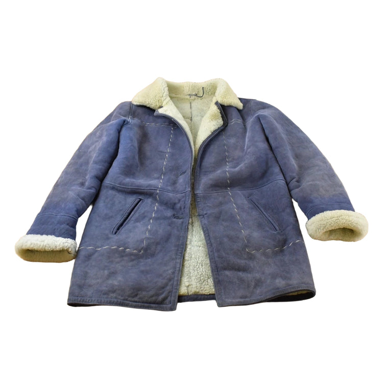 Vintage 1970s Shearling Suede Fur Coat Women's XL