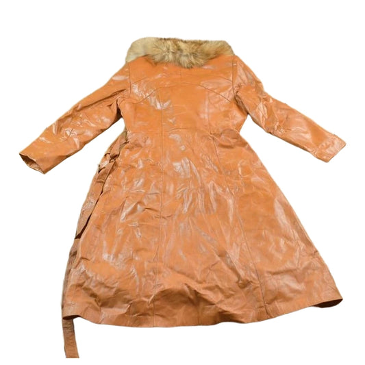 Vintage 1970s Genuine Leather Fox Fur Collar Trench Coat