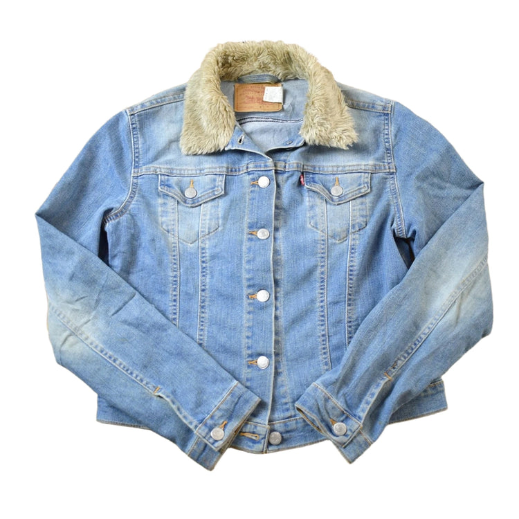 Vintage 1990s Levis Denim Jacket Faux Fur Collar Made In USA