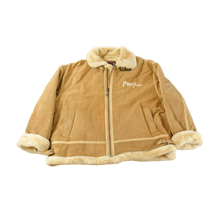 Vintage 1990s Phat Farm Faux Shearling Suede Leather Jacket Men's 4XL