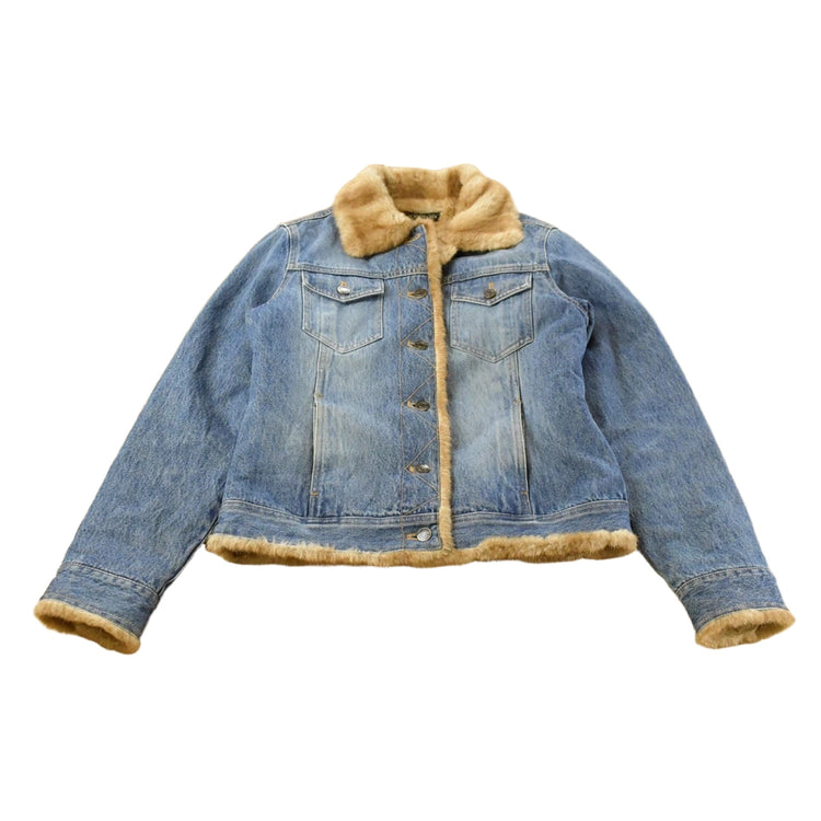 Vintage 2000s Harolds Faux Fur Denim Trucker Jacket Women's S