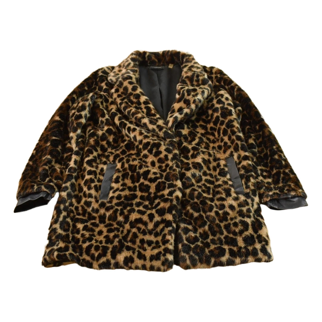 Vintage 1990s T Tahari Leopard Print Faux Fur Jacket Coat Women's Small