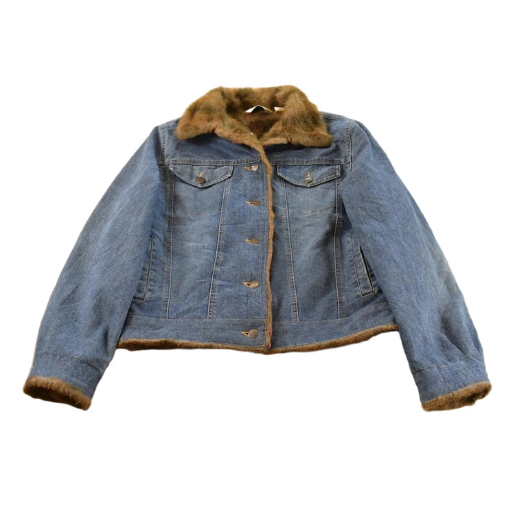 Vintage Y2K St. John's Bay Faux Fur Denim Jean Trucker Jacket Women's M