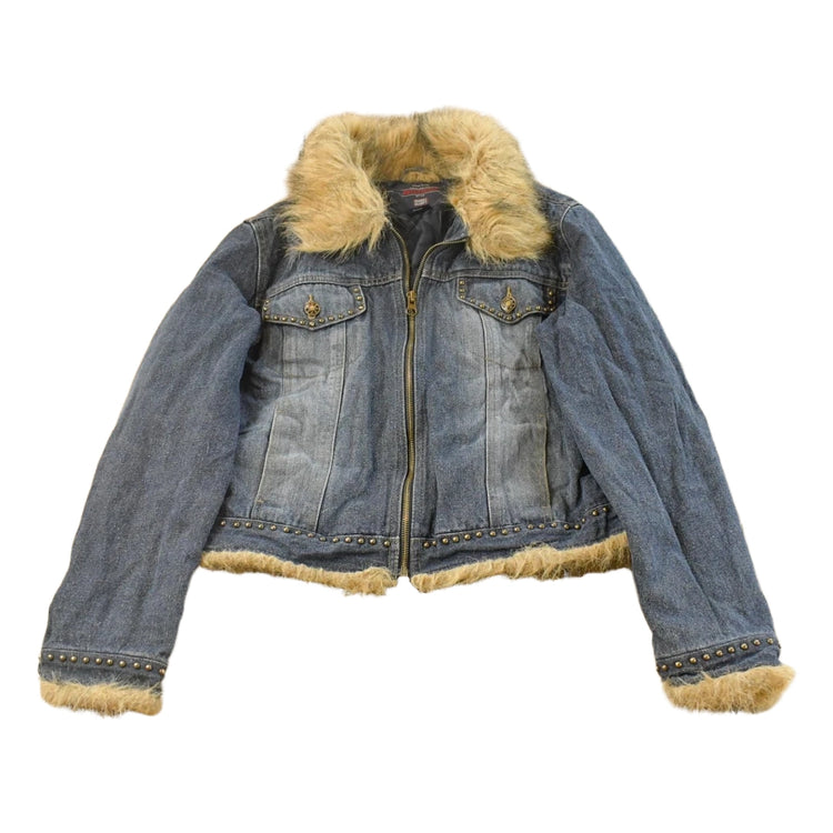 Vintage 2000s Faded Glory Faux Fur Denim Trucker Jacket Youth L