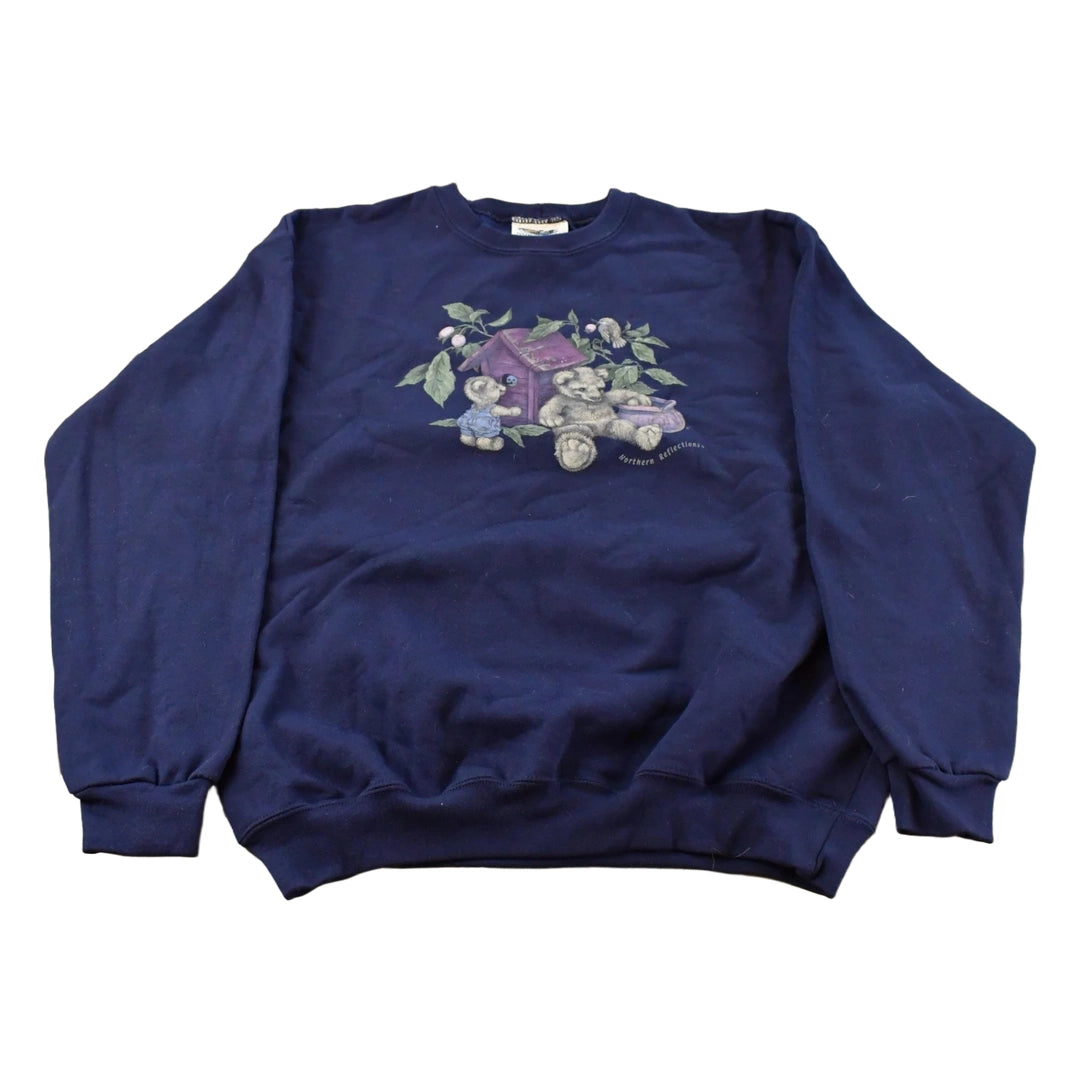 Vintage 1990s Northern Reflections Teddy Bear Garden Nature Graphic Crewneck Sweatshirt Men's M