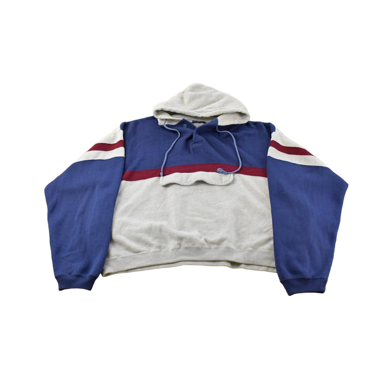 Vintage 1990s Color Block Henley Hoodie Sweatshirt Men's Cropped XL
