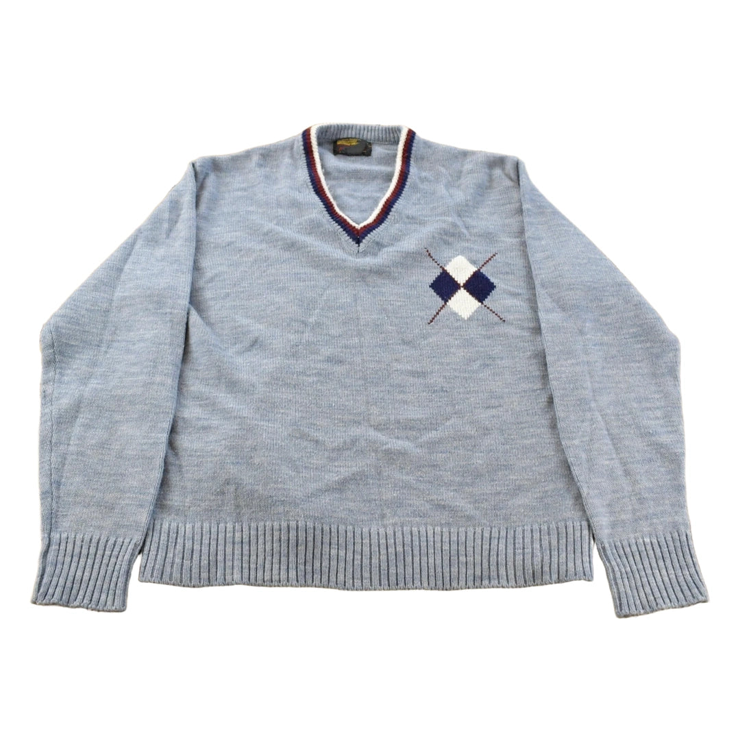 Vintage 1980s National V-Neck Knit Sweater Men's Medium