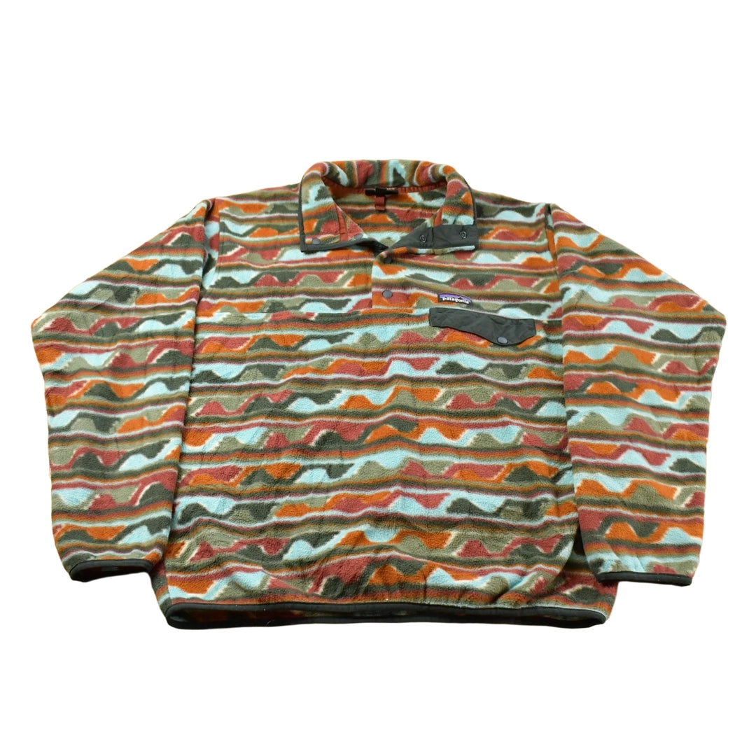 Vintage 2000s Patagonia Synchilla Delta Cinder Red Southwestern Aztec Fleece Snap T Fleece Sweater Men's Large