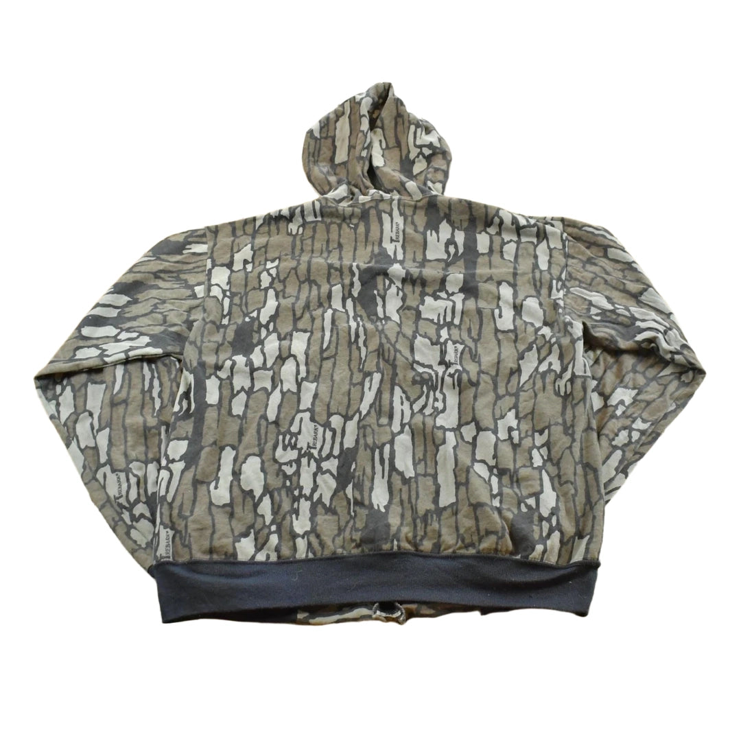 Vintage 1990s Ace Sportswear Realtree Trebark Camo Full Zip Graphic Fleece Lined Hoodie Sweatshirt Men's M